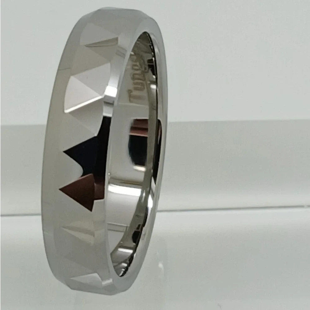 Vintage‎ 90s New Mens Tungsten Carbide 6mm Faceted Geometric Band Ring Size 12.5